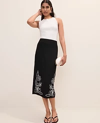 Ann Taylor Embroidered Column Midi Skirt Size 16 Black Women's