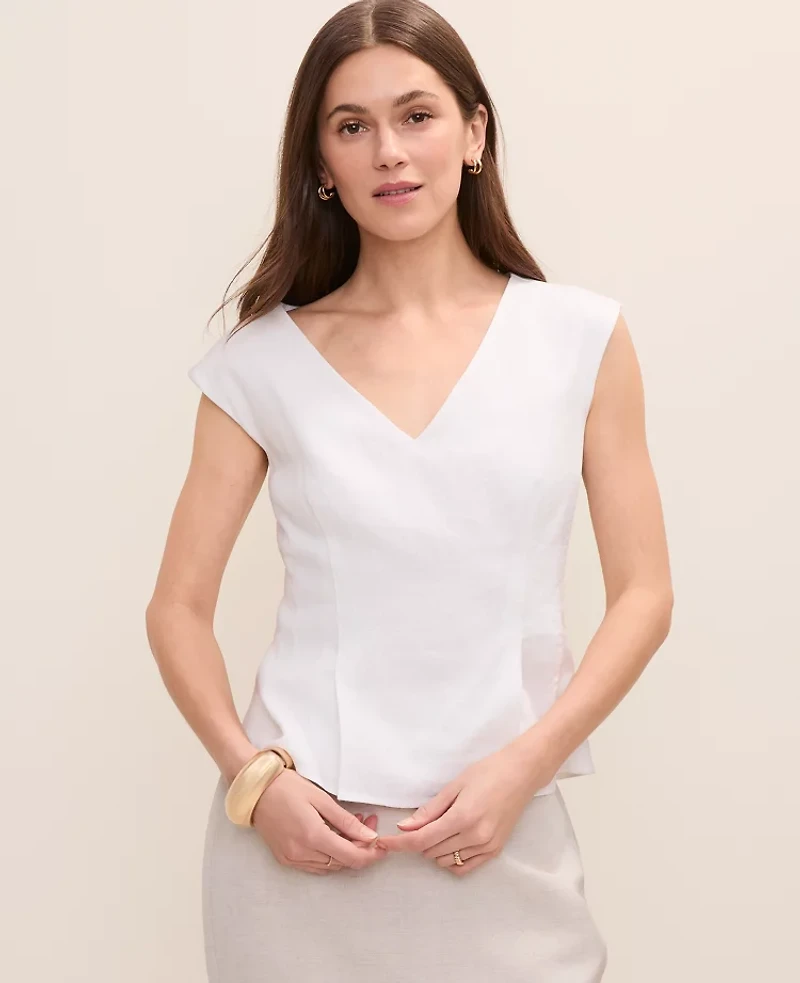 Ann Taylor Peplum Top Linen Blend Women's