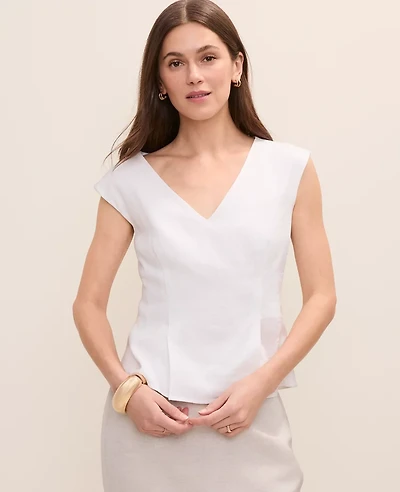 Ann Taylor Peplum Top Linen Blend Women's