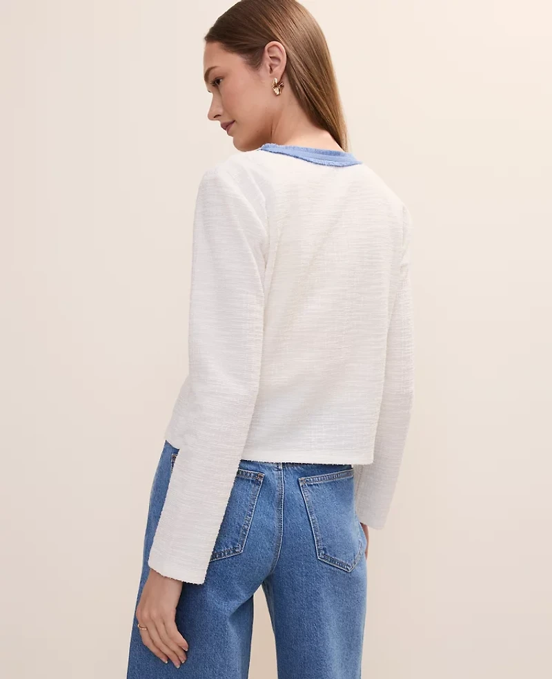 Ann Taylor Cropped Tweed Jacket Winter White Women's