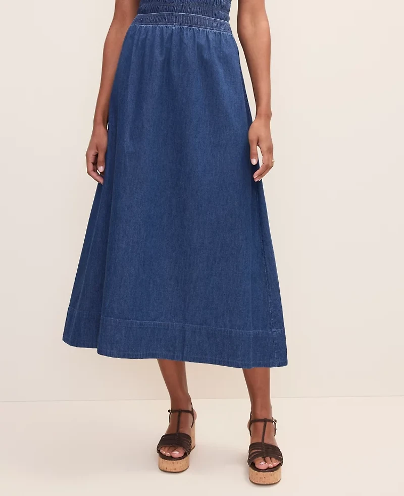 Ann Taylor Weekend Easy Fit Denim Midi Skirt Medium Wash Women's