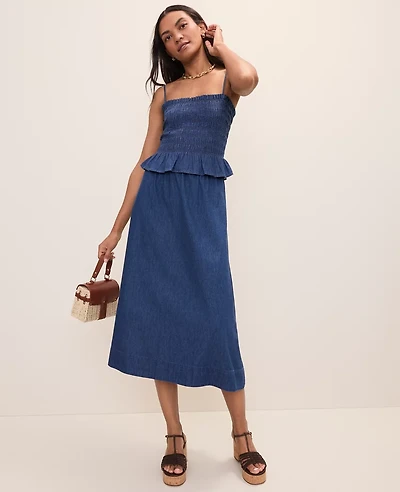 Ann Taylor Weekend Easy Fit Denim Midi Skirt Medium Wash Women's