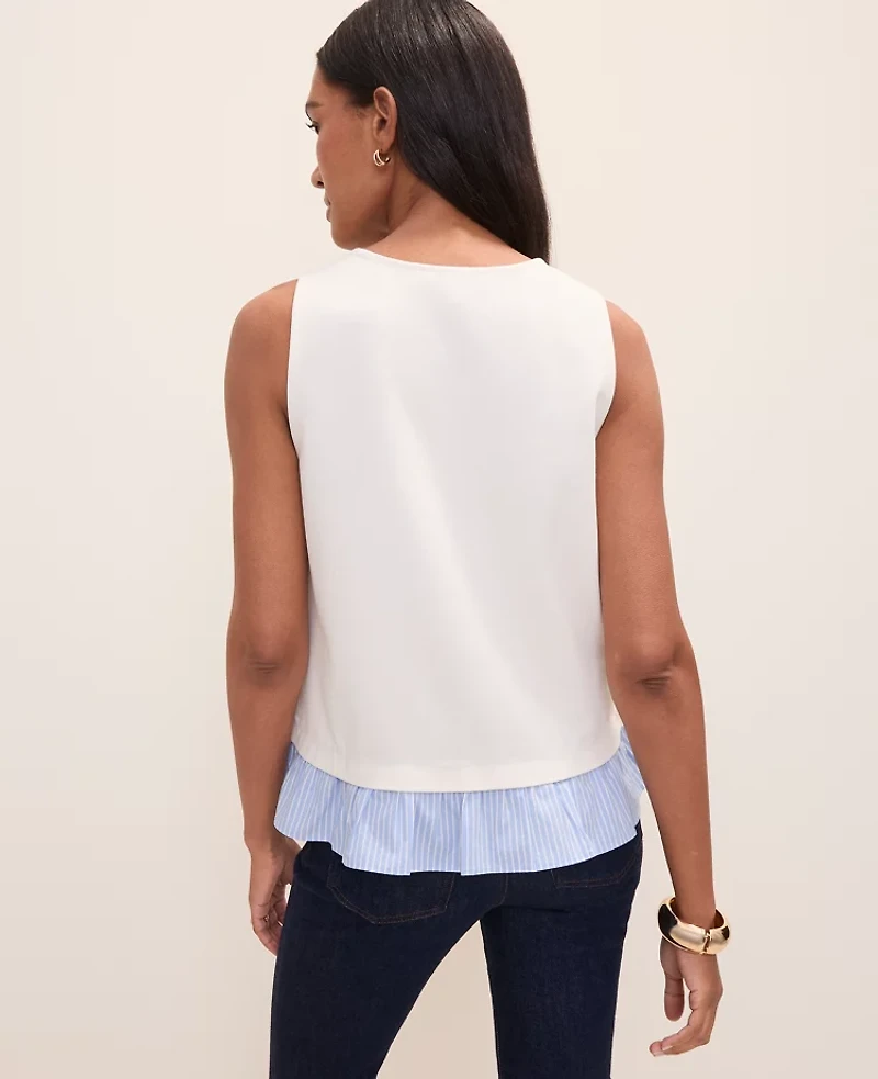 Ann Taylor Petite Weekend Layered Mixed Media Tank Top Winter White Women's