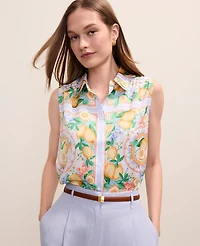 Ann Taylor Lemon Print Shirred Yoke Sleeveless Shirt Multi-Please Use B Version Women's