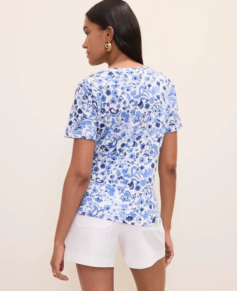 Ann Taylor Floral Crew Neck T-Shirt Pure Ink Women's