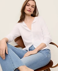 Ann Taylor Petite Linen Blend Cardigan White Women's
