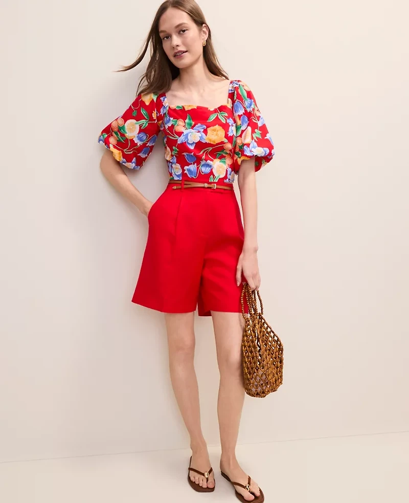 Ann Taylor The Bermuda Short Linen Blend Bright Cherry Women's