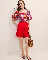 Ann Taylor The Bermuda Short Linen Blend Bright Cherry Women's