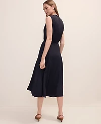 Ann Taylor Belted Split Neck Flare Dress Night Sky Women's