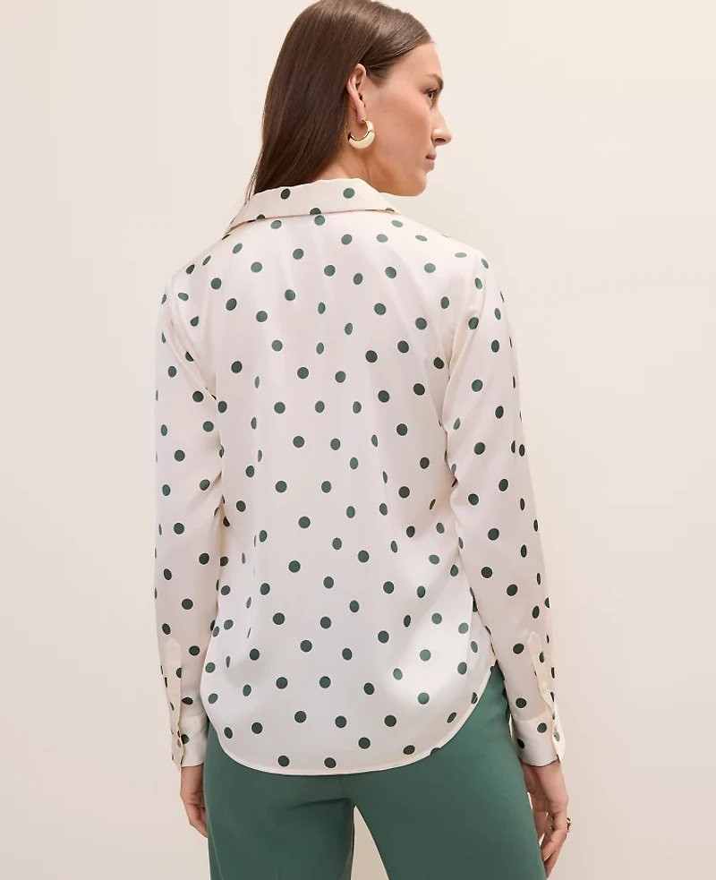 Ann Taylor Petite Dotted Satin Button Down Shirt Winter White Women's