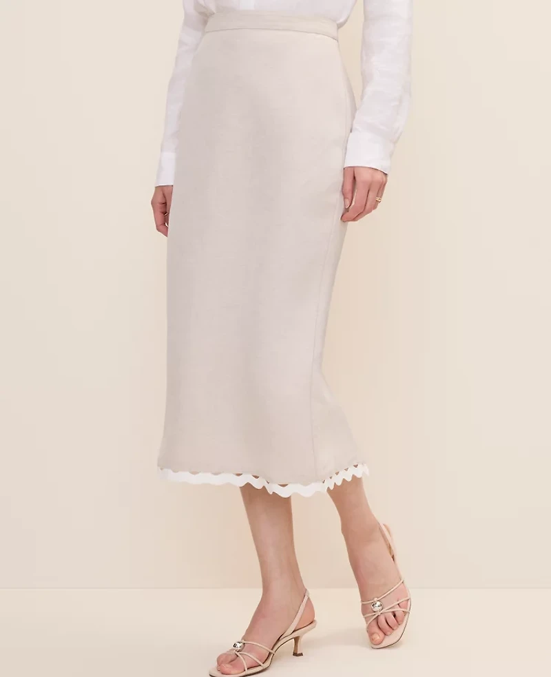 Ann Taylor Midi Skirt Linen Blend Natural Flax Women's