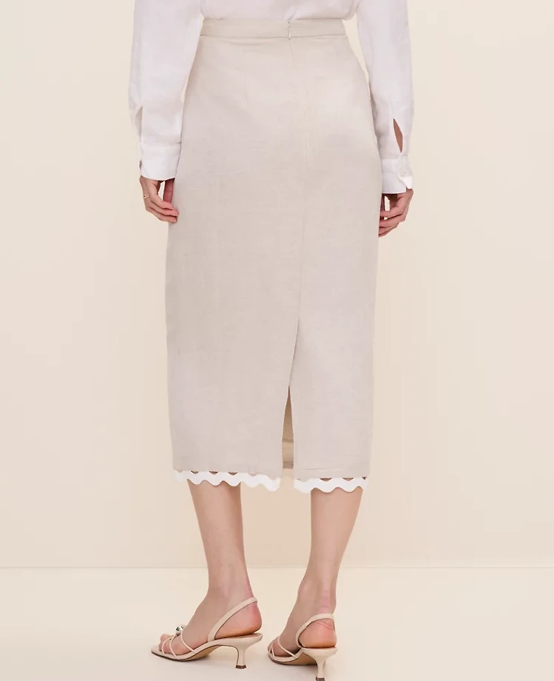 Ann Taylor Midi Skirt Linen Blend Natural Flax Women's