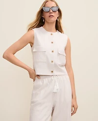 Ann Taylor Petite Weekend Striped Vest Linen Blend Sail Cloth Women's