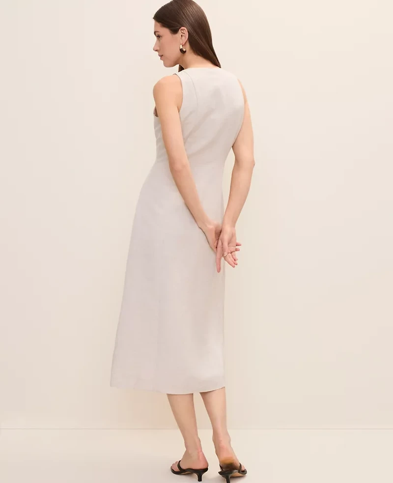Ann Taylor Button Midi Dress Linen Blend Natural Flax Women's