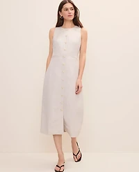 Ann Taylor Button Midi Dress Linen Blend Natural Flax Women's