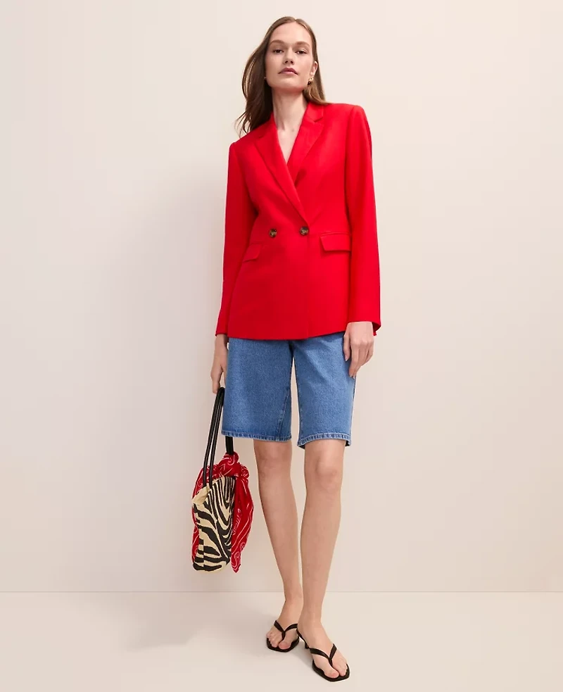 Ann Taylor The Petite Crosby Blazer Linen Blend Bright Cherry Women's