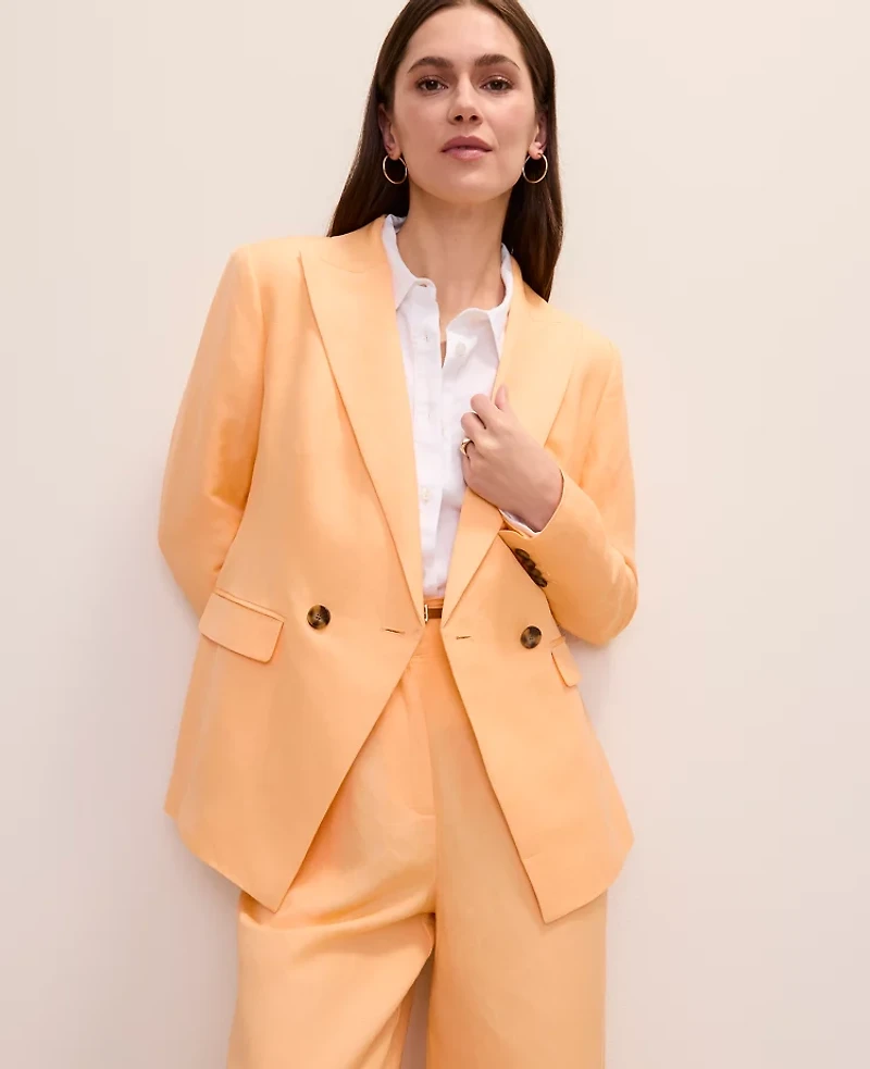 Ann Taylor The Petite Double Breasted Cutaway Blazer Linen Blend Tropical Papaya Women's