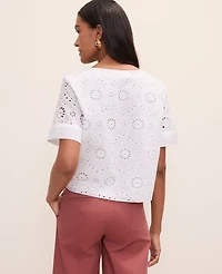 Ann Taylor Petite Weekend Eyelet Scoop Neck Blouse White Women's