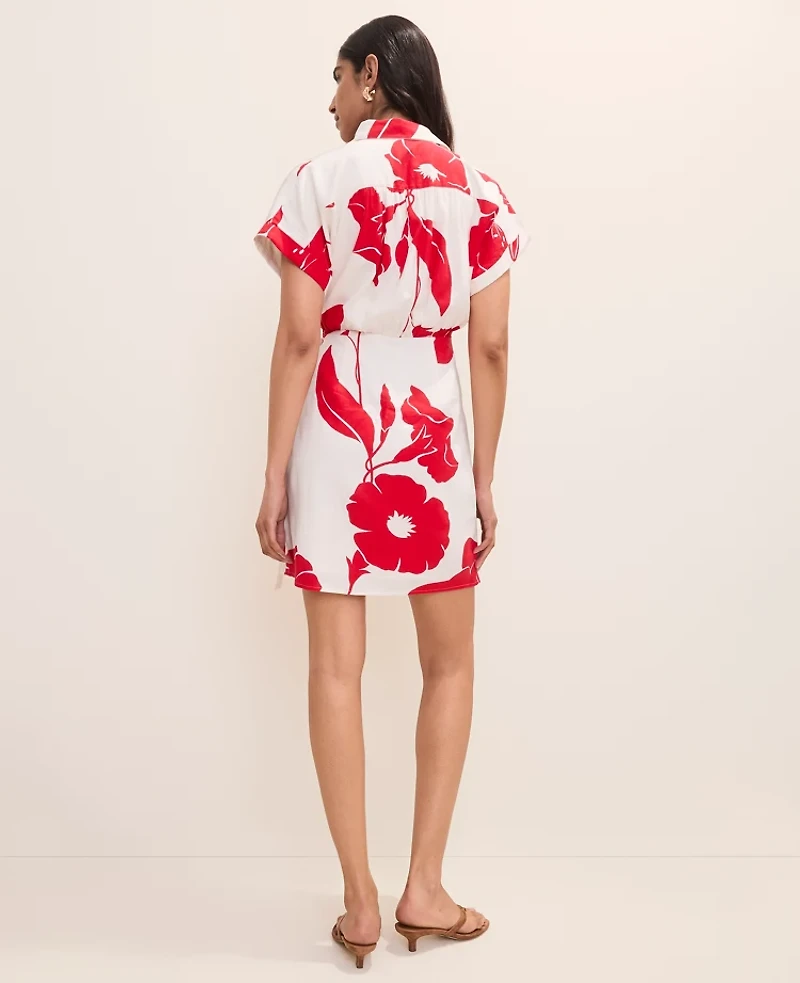 Ann Taylor Floral Collared Shift Dress Linen Blend Bright Cherry Women's
