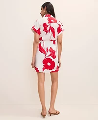 Ann Taylor Floral Collared Shift Dress Linen Blend Bright Cherry Women's