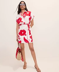 Ann Taylor Floral Collared Shift Dress Linen Blend Bright Cherry Women's