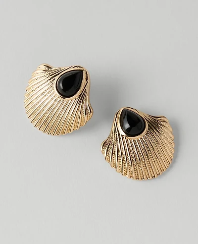 Ann Taylor Shell Stone Stud Earrings Goldtone Women's