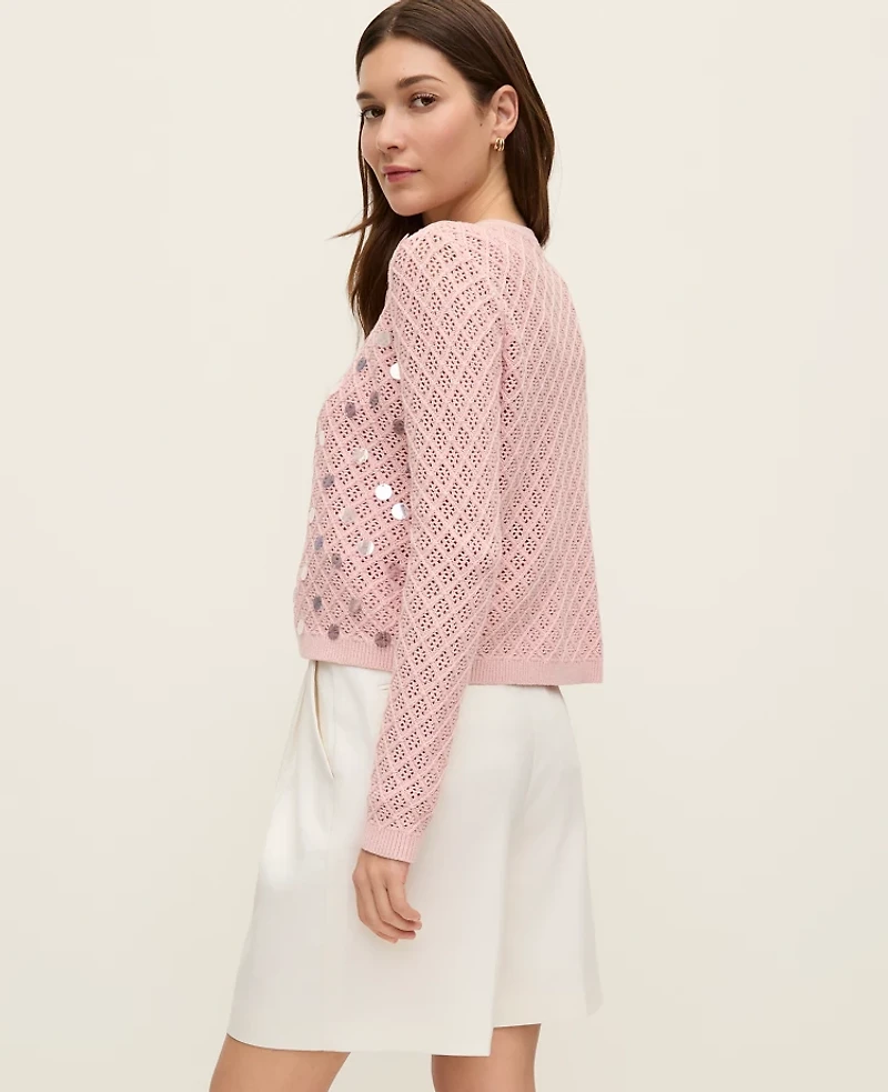 Ann Taylor Petite Sequin Open Cardigan Rose Veil Women's