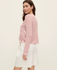 Ann Taylor Petite Sequin Open Cardigan Rose Veil Women's