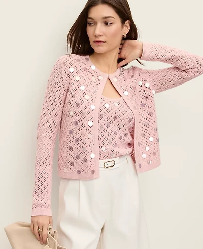Ann Taylor Petite Sequin Open Cardigan Rose Veil Women's