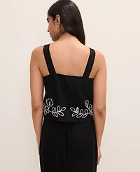 Ann Taylor Petite Embroidered Square Neck Tank Top Size Large Black Women's