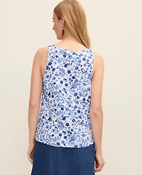 Ann Taylor Floral Mixed Media V-Neck Shell Top Winter White - Pure Ink Women's