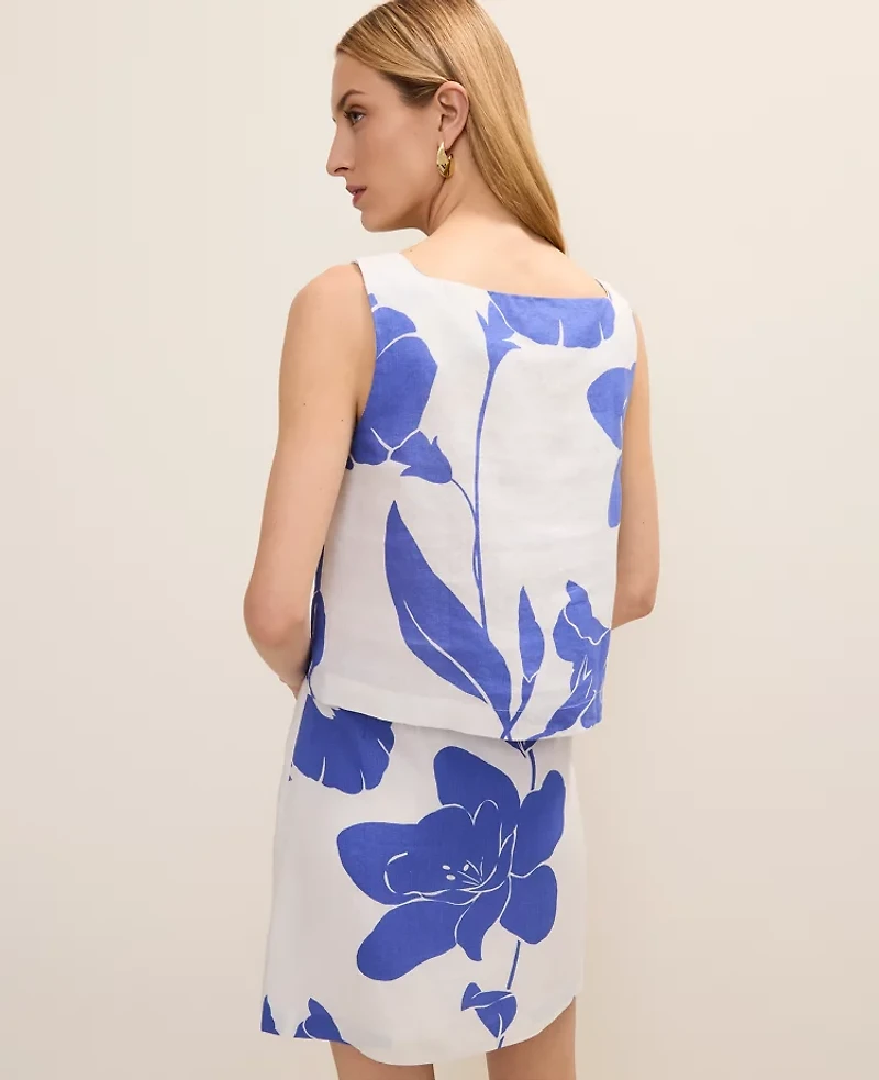Ann Taylor Floral Tank Top Linen Dream Blue Women's