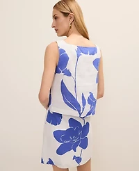 Ann Taylor Floral Tank Top Linen Dream Blue Women's