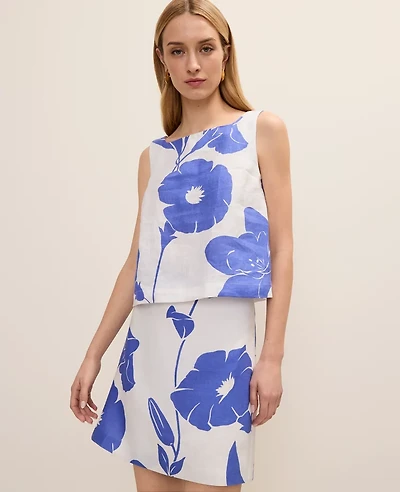 Ann Taylor Floral Tank Top Linen Dream Blue Women's