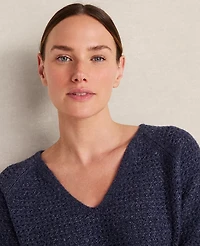 Ann Taylor Haven Well Within Merino Wool Blend V-Neck Sweater Soft Denim Blue Women's