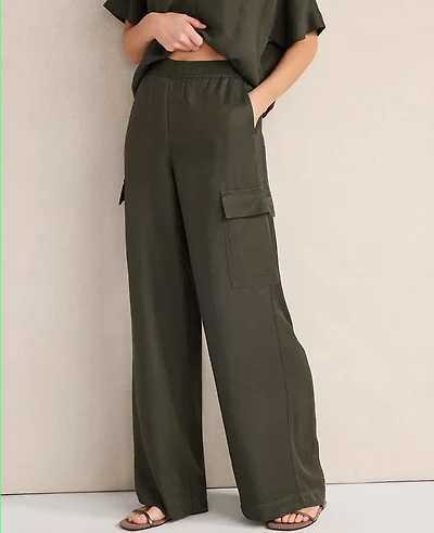 Ann Taylor Haven Well Within Viscose Linen Palazzo Pants Deep Green Women's