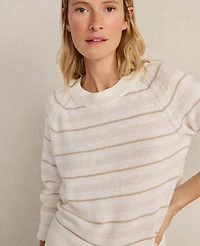 Ann Taylor Haven Well Within Cotton Linen Stripe Crewneck Ivory/Gold Multi Women's
