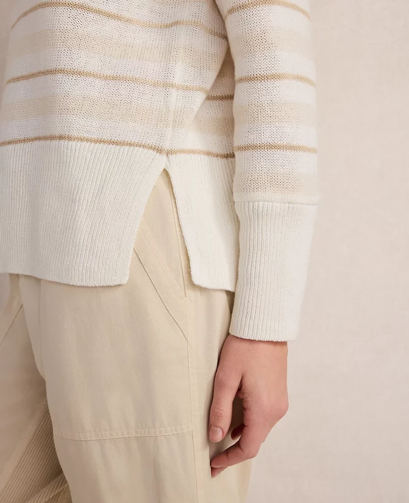 Ann Taylor Haven Well Within Cotton Linen Stripe Crewneck Ivory/Gold Multi Women's