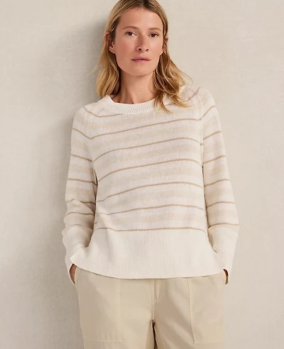 Ann Taylor Haven Well Within Cotton Linen Stripe Crewneck Ivory/Gold Multi Women's