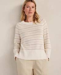 Ann Taylor Haven Well Within Cotton Linen Stripe Crewneck Ivory/Gold Multi Women's