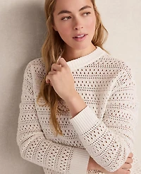 Ann Taylor Haven Well Within Cotton Linen Stitched Crewneck Ivory Women's