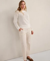 Ann Taylor Haven Well Within Cotton Linen Stitched Crewneck Ivory Women's
