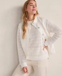 Ann Taylor Haven Well Within Cotton Linen Stitched Crewneck Ivory Women's