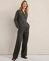 Ann Taylor Haven Well Within Organic Cotton Roll Neck Cardigan Deep Green Women's