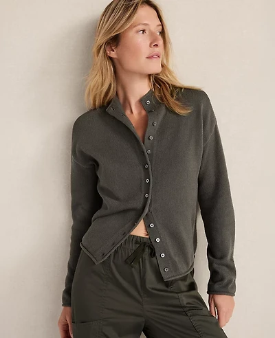 Ann Taylor Haven Well Within Organic Cotton Roll Neck Cardigan Deep Green Women's