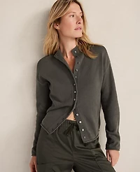 Ann Taylor Haven Well Within Organic Cotton Roll Neck Cardigan Deep Green Women's