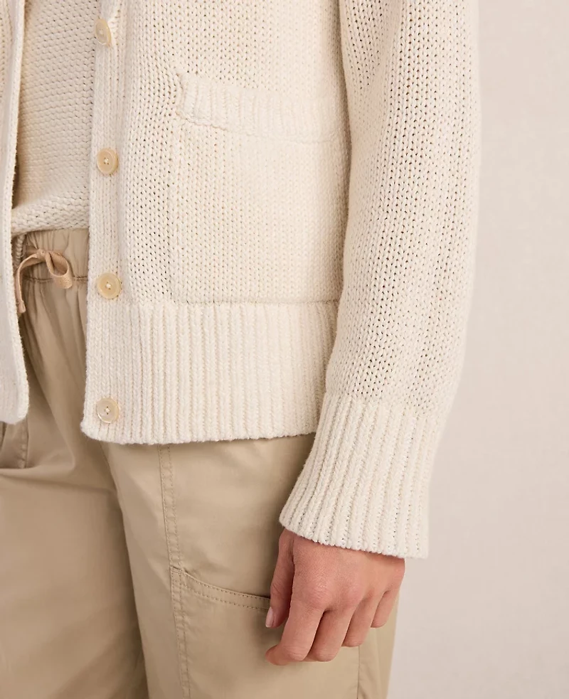Ann Taylor Haven Well Within Cotton Linen Plaited V-Neck Cardigan Sandstone Women's