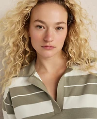 Ann Taylor Haven Well Within Organic Cotton Interlock Stripe Johnny Collar Top Ivory Women's