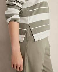 Ann Taylor Haven Well Within Organic Cotton Interlock Stripe Johnny Collar Top Ivory Women's