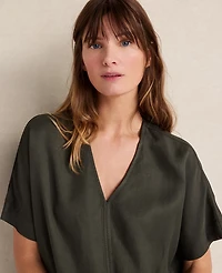 Ann Taylor Haven Well Within Viscose Linen V-Neck Top Deep Green Women's